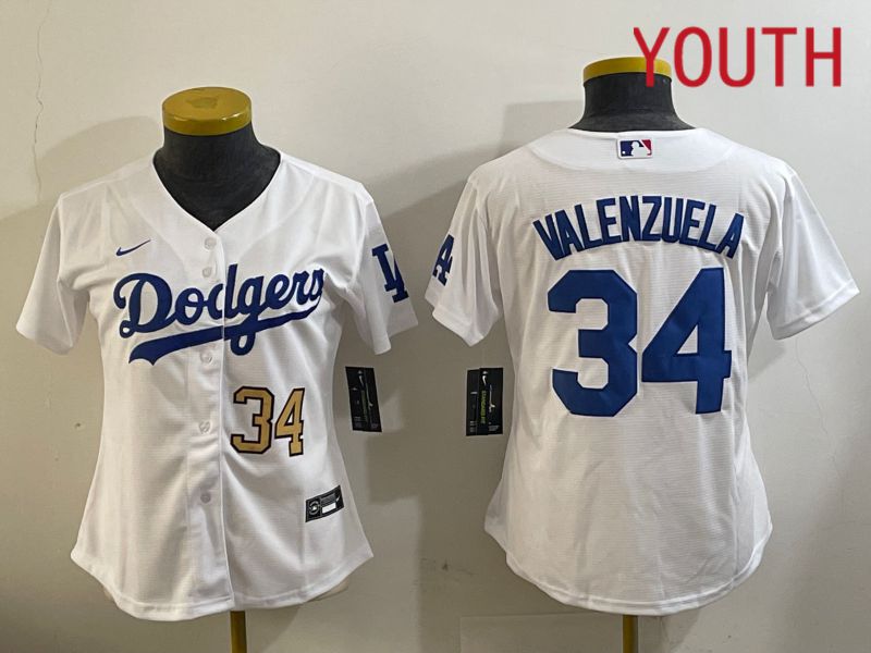 Youth Los Angeles Dodgers 34 Valenzuela White Game 2024 Nike MLB Jersey style 11203